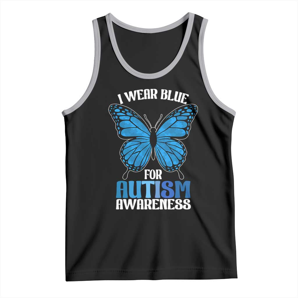 I Wear Blue For Autism Awareness Tank Top Blue Butterfly Puzzle Pieces TS11 Black Athletic Heather Print Your Wear