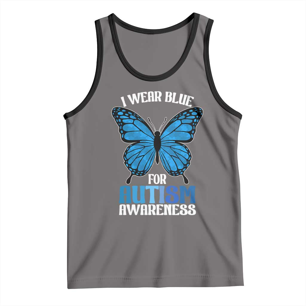 I Wear Blue For Autism Awareness Tank Top Blue Butterfly Puzzle Pieces TS11 Deep Heather Black Print Your Wear