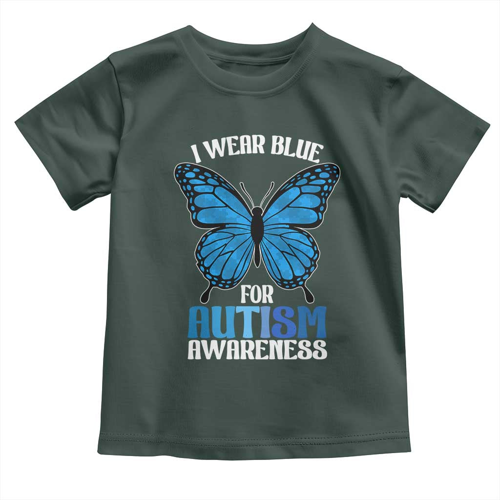 I Wear Blue For Autism Awareness Toddler T Shirt Blue Butterfly Puzzle Pieces TS11 Dark Forest Green Print Your Wear