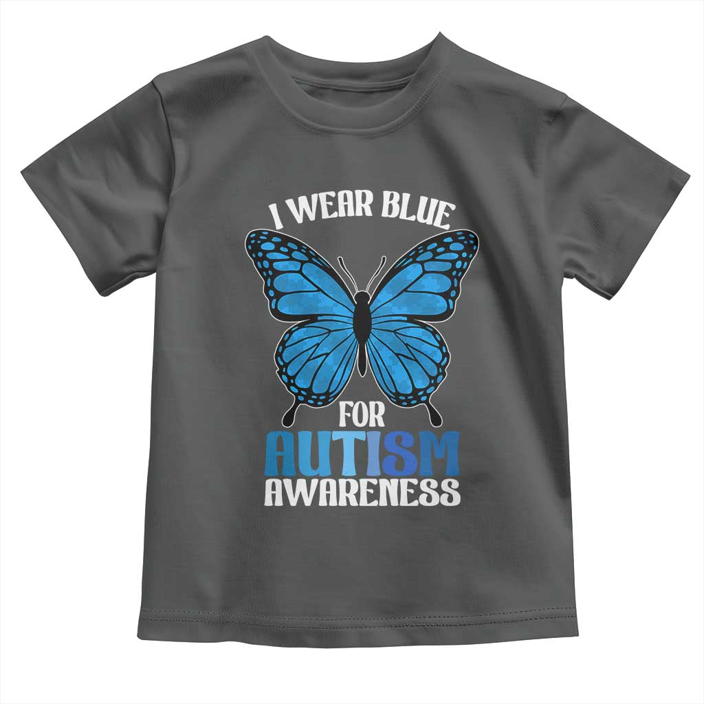 I Wear Blue For Autism Awareness Toddler T Shirt Blue Butterfly Puzzle Pieces TS11 Dark Heather Print Your Wear