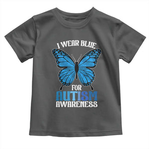 I Wear Blue For Autism Awareness Toddler T Shirt Blue Butterfly Puzzle Pieces TS11 Dark Heather Print Your Wear