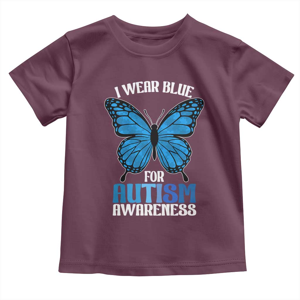 I Wear Blue For Autism Awareness Toddler T Shirt Blue Butterfly Puzzle Pieces TS11 Maroon Print Your Wear