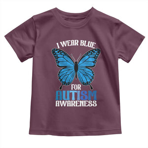I Wear Blue For Autism Awareness Toddler T Shirt Blue Butterfly Puzzle Pieces TS11 Maroon Print Your Wear