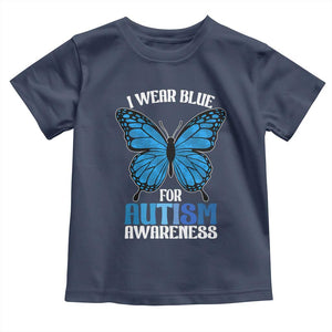 I Wear Blue For Autism Awareness Toddler T Shirt Blue Butterfly Puzzle Pieces TS11 Navy Print Your Wear