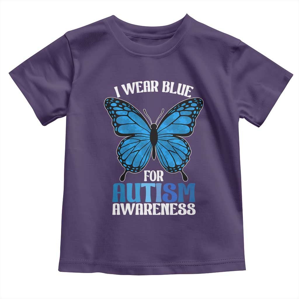 I Wear Blue For Autism Awareness Toddler T Shirt Blue Butterfly Puzzle Pieces TS11 Purple Print Your Wear