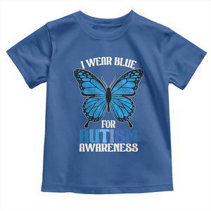I Wear Blue For Autism Awareness Toddler T Shirt Blue Butterfly Puzzle Pieces TS11 Royal Blue Print Your Wear