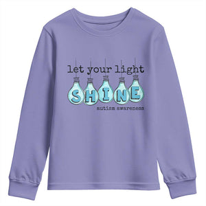 Let Your Light Shine Autism Awareness Youth Sweatshirt Light Bulb Autism Acceptance TS11 Violet Print Your Wear