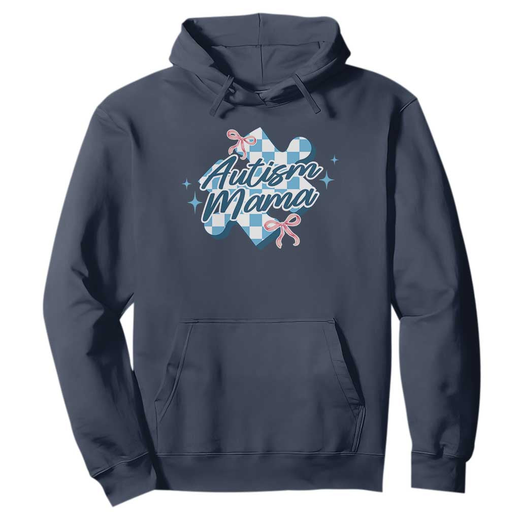 Autism Mama Coquette Puzzle Piece Pink Bow Hoodie TS11 Navy Print Your Wear