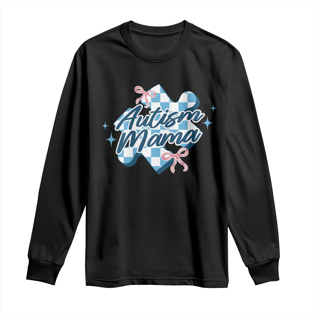 Autism Mama Coquette Puzzle Piece Pink Bow Long Sleeve Shirt TS11 Black Print Your Wear