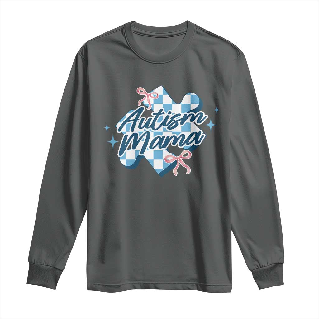 Autism Mama Coquette Puzzle Piece Pink Bow Long Sleeve Shirt TS11 Dark Heather Print Your Wear