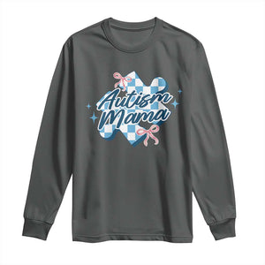 Autism Mama Coquette Puzzle Piece Pink Bow Long Sleeve Shirt TS11 Dark Heather Print Your Wear