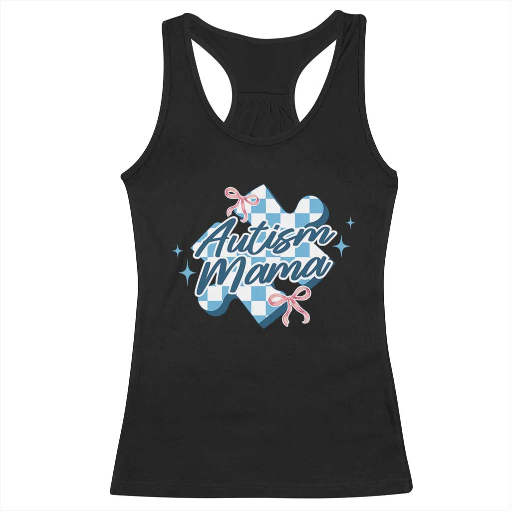 Autism Mama Coquette Puzzle Piece Pink Bow Racerback Tank Top TS11 Black Print Your Wear