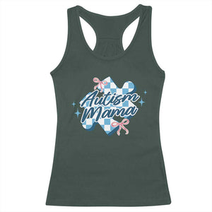 Autism Mama Coquette Puzzle Piece Pink Bow Racerback Tank Top TS11 Dark Forest Green Print Your Wear