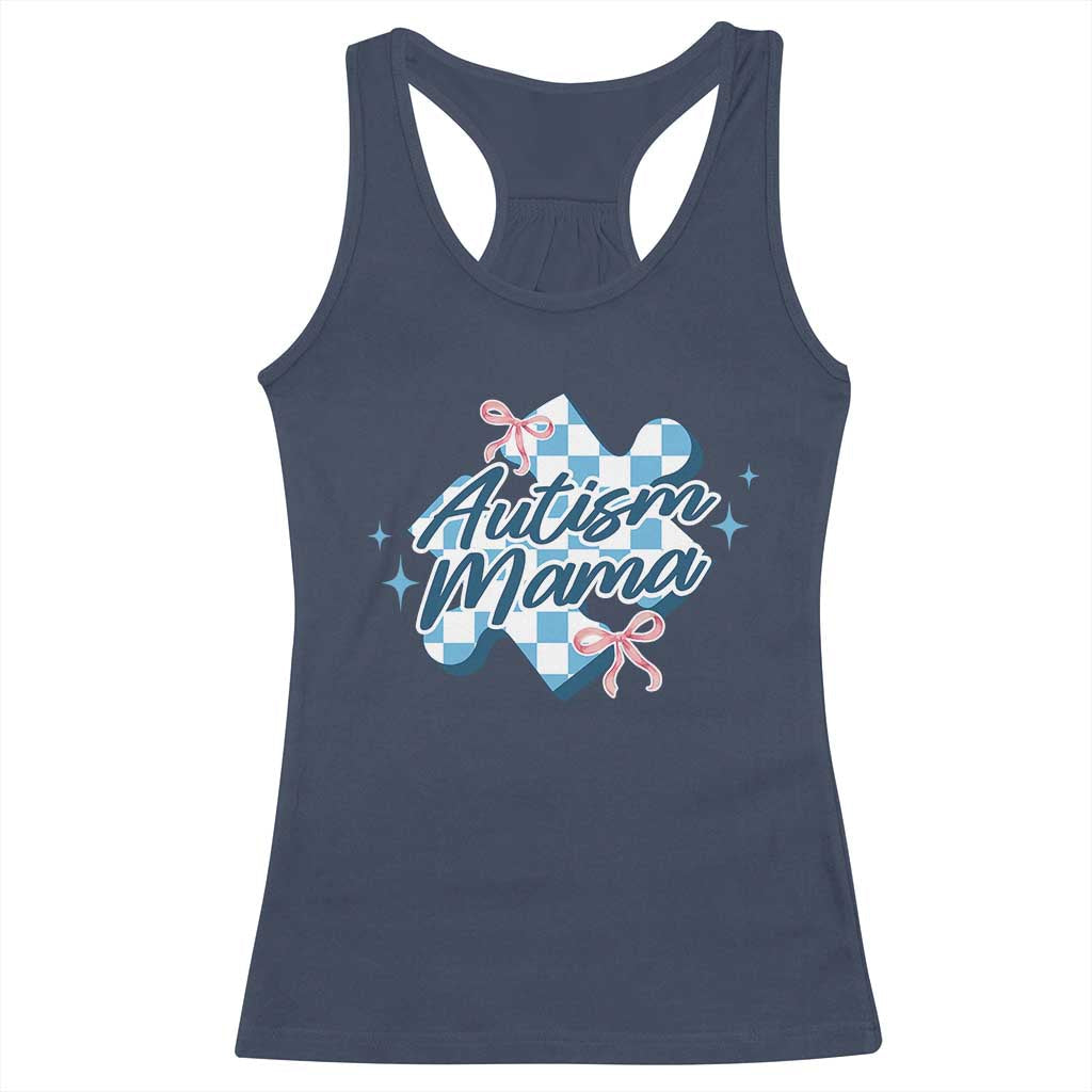 Autism Mama Coquette Puzzle Piece Pink Bow Racerback Tank Top TS11 Navy Print Your Wear