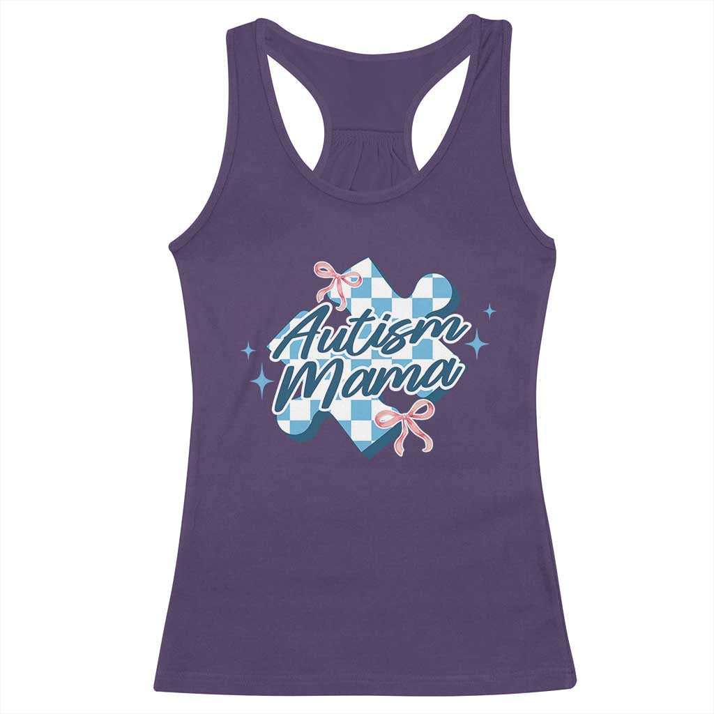 Autism Mama Coquette Puzzle Piece Pink Bow Racerback Tank Top TS11 Purple Print Your Wear