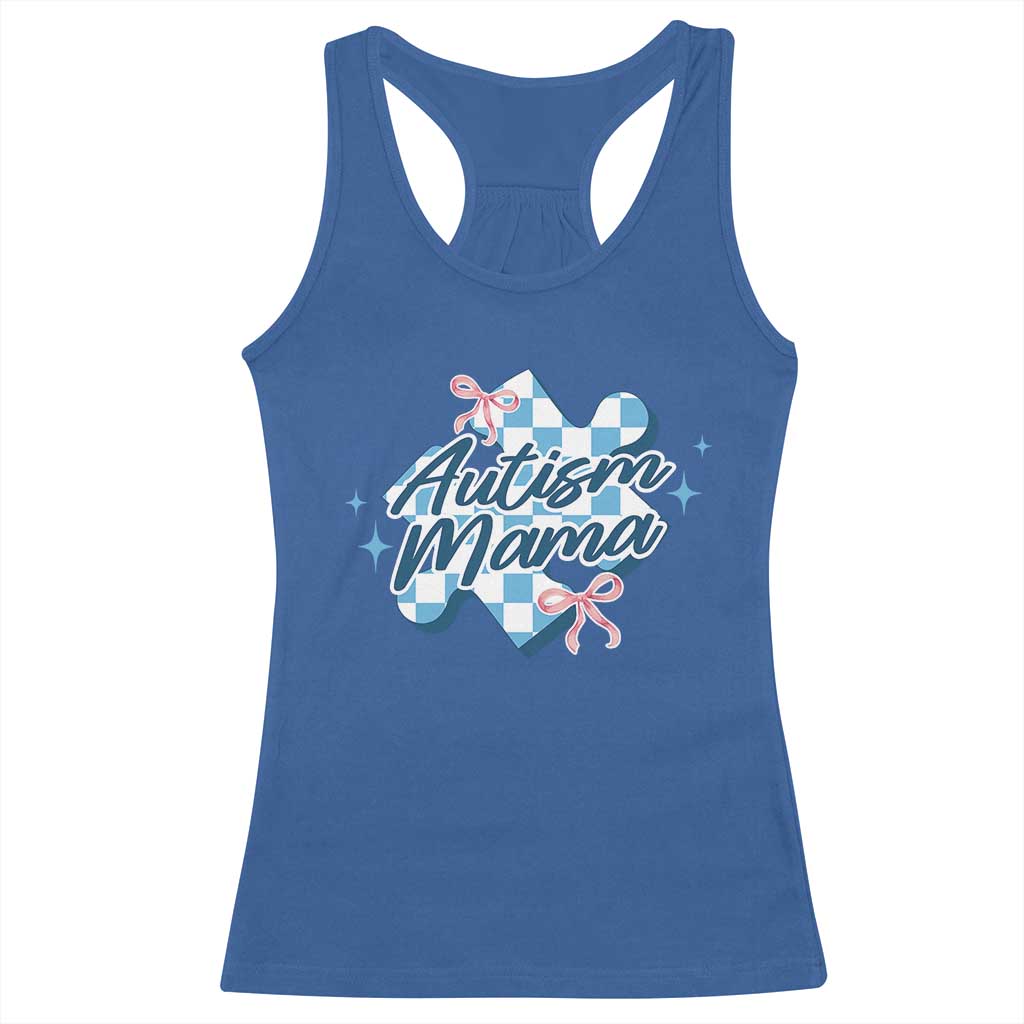 Autism Mama Coquette Puzzle Piece Pink Bow Racerback Tank Top TS11 Royal Blue Print Your Wear