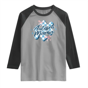 Autism Mama Coquette Puzzle Piece Pink Bow Raglan Shirt TS11 Sport Gray Black Print Your Wear