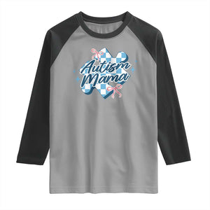 Autism Mama Coquette Puzzle Piece Pink Bow Raglan Shirt TS11 Sport Gray Black Print Your Wear