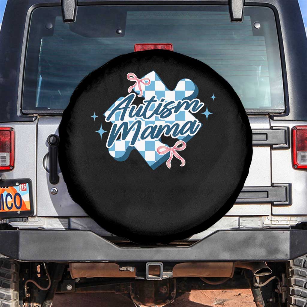 Autism Mama Coquette Puzzle Piece Pink Bow Spare Tire Cover TS11 No hole Black Print Your Wear