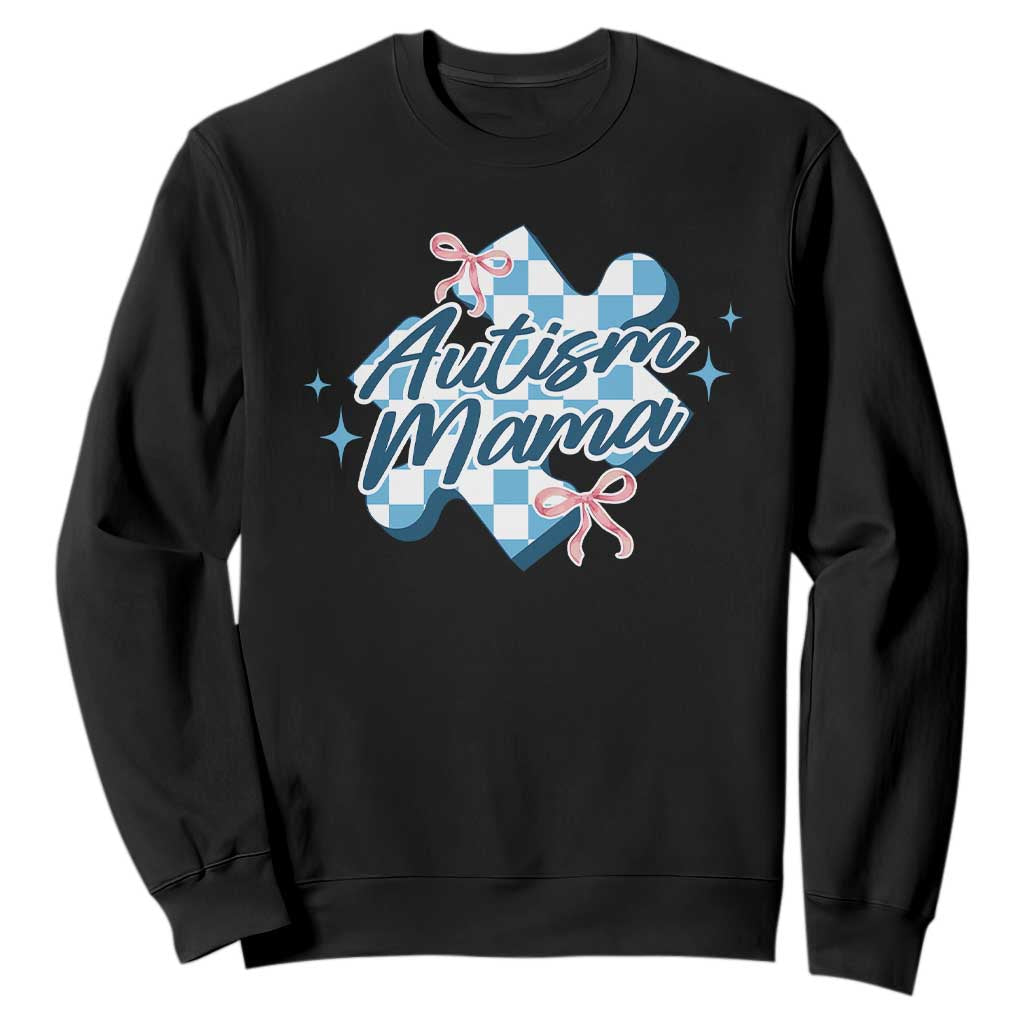 Autism Mama Coquette Puzzle Piece Pink Bow Sweatshirt TS11 Black Print Your Wear
