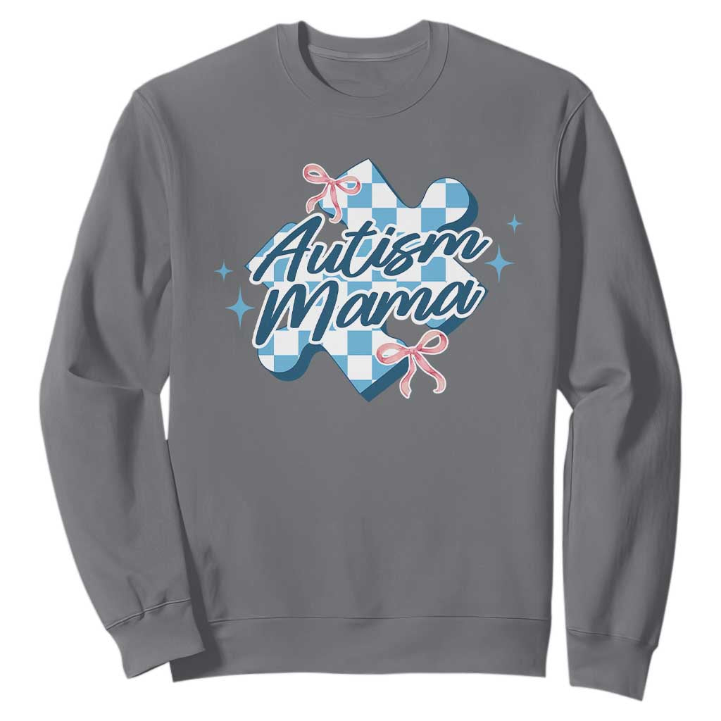 Autism Mama Coquette Puzzle Piece Pink Bow Sweatshirt TS11 Charcoal Print Your Wear