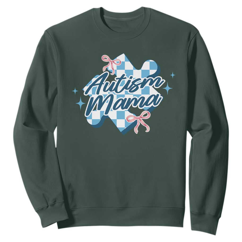 Autism Mama Coquette Puzzle Piece Pink Bow Sweatshirt TS11 Dark Forest Green Print Your Wear