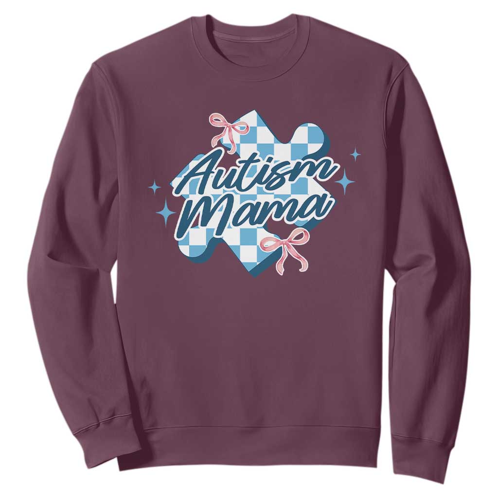 Autism Mama Coquette Puzzle Piece Pink Bow Sweatshirt TS11 Maroon Print Your Wear