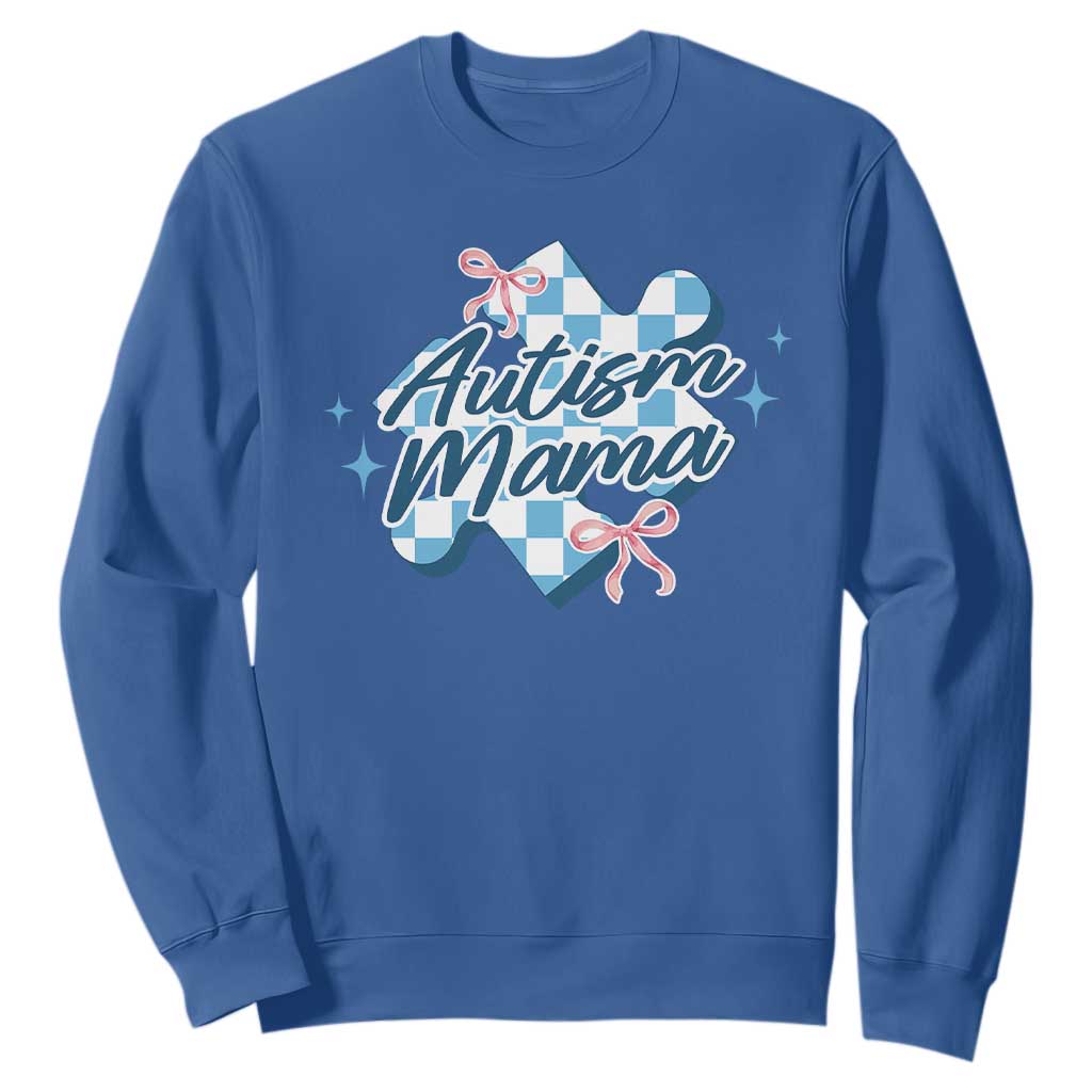 Autism Mama Coquette Puzzle Piece Pink Bow Sweatshirt TS11 Royal Blue Print Your Wear