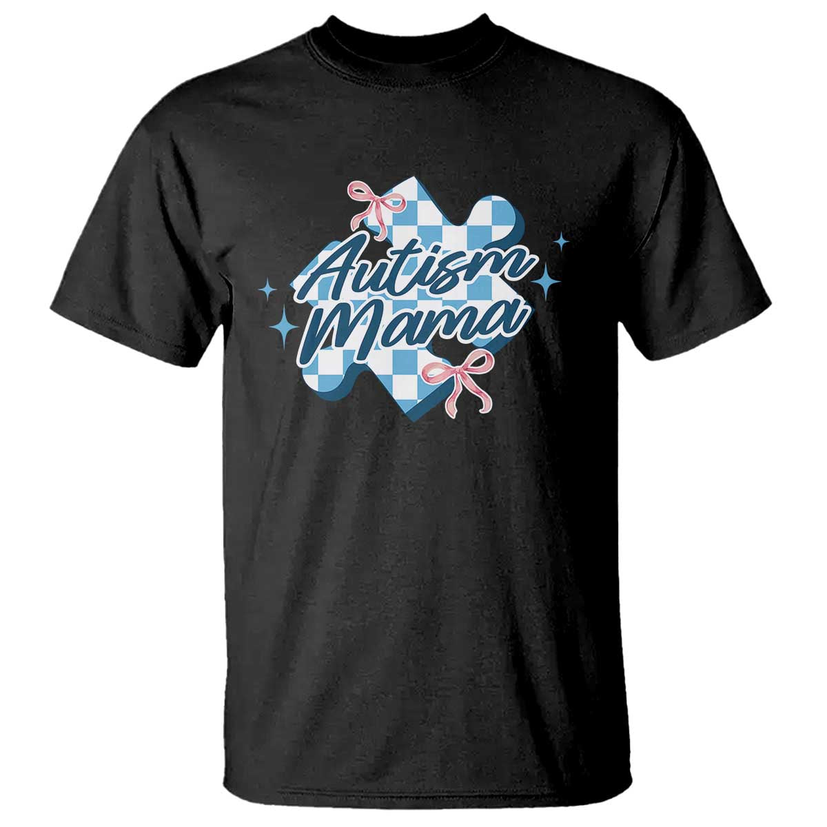 Autism Mama Coquette Puzzle Piece Pink Bow T Shirt TS11 Black Print Your Wear