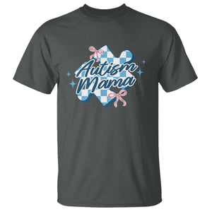 Autism Mama Coquette Puzzle Piece Pink Bow T Shirt TS11 Dark Heather Print Your Wear