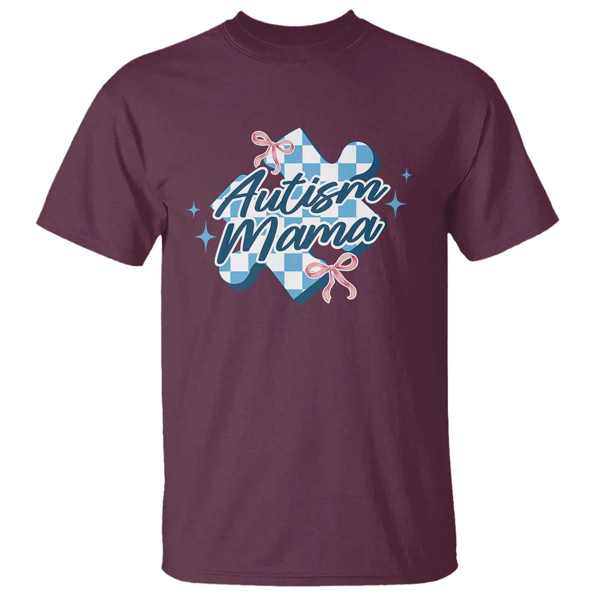 Autism Mama Coquette Puzzle Piece Pink Bow T Shirt TS11 Maroon Print Your Wear