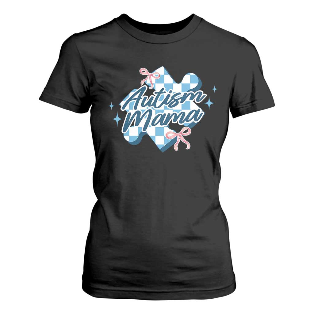 Autism Mama Coquette Puzzle Piece Pink Bow T Shirt For Women TS11 Black Print Your Wear