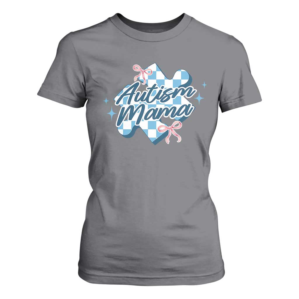 Autism Mama Coquette Puzzle Piece Pink Bow T Shirt For Women TS11 Charcoal Print Your Wear