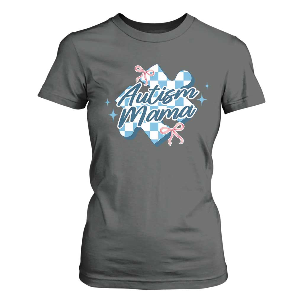 Autism Mama Coquette Puzzle Piece Pink Bow T Shirt For Women TS11 Dark Heather Print Your Wear