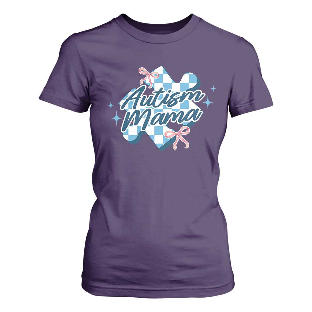 Autism Mama Coquette Puzzle Piece Pink Bow T Shirt For Women TS11 Purple Print Your Wear