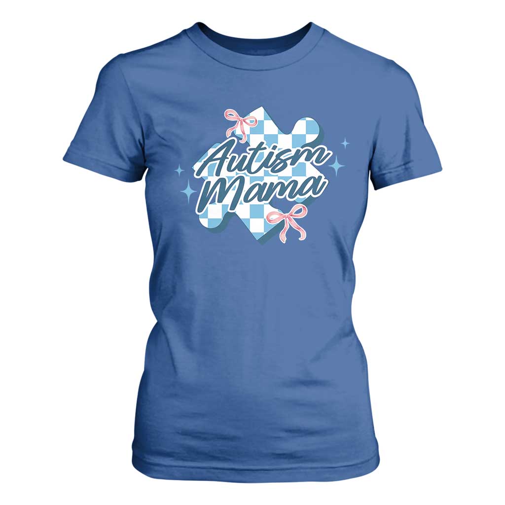 Autism Mama Coquette Puzzle Piece Pink Bow T Shirt For Women TS11 Royal Blue Print Your Wear