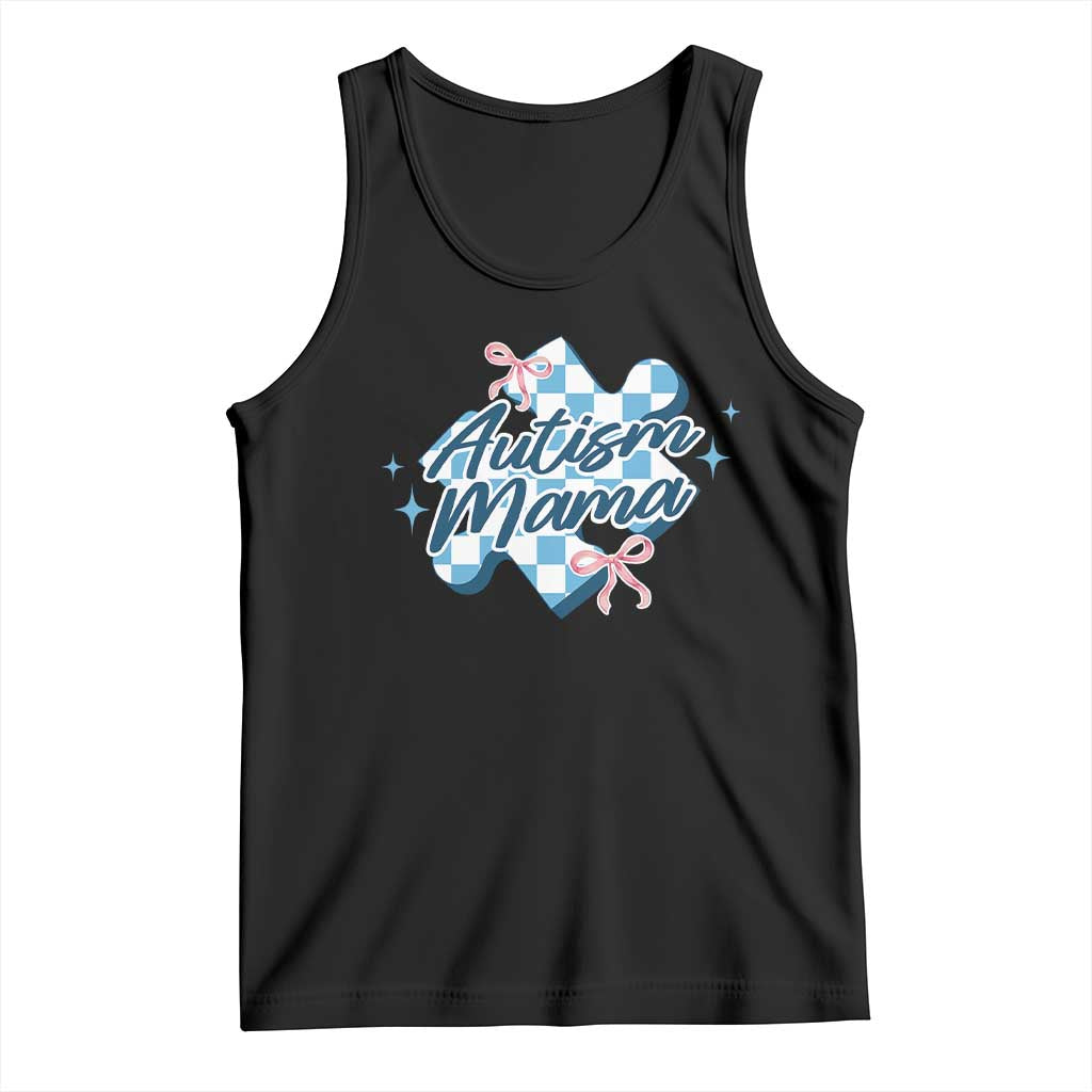 Autism Mama Coquette Puzzle Piece Pink Bow Tank Top TS11 Black Print Your Wear