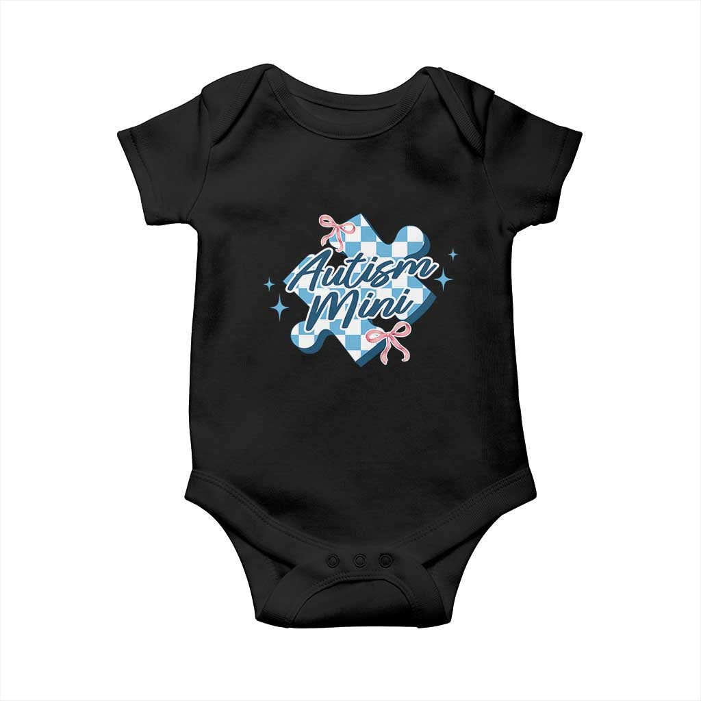 Autism Mini Coquette Puzzle Piece Pink Bow Baby Onesie TS11 Black Print Your Wear