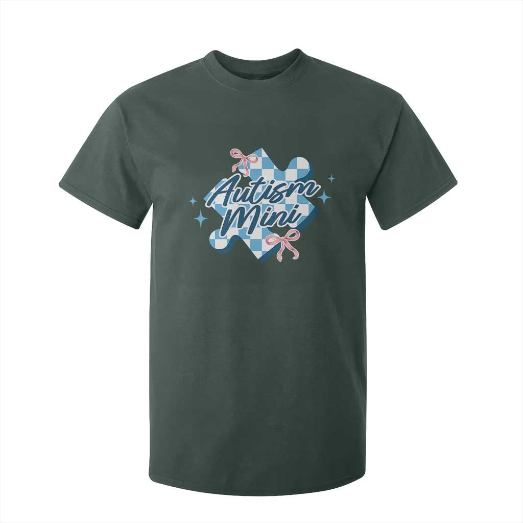 Autism Mini Coquette Puzzle Piece Pink Bow T Shirt For Kid TS11 Dark Forest Green Print Your Wear