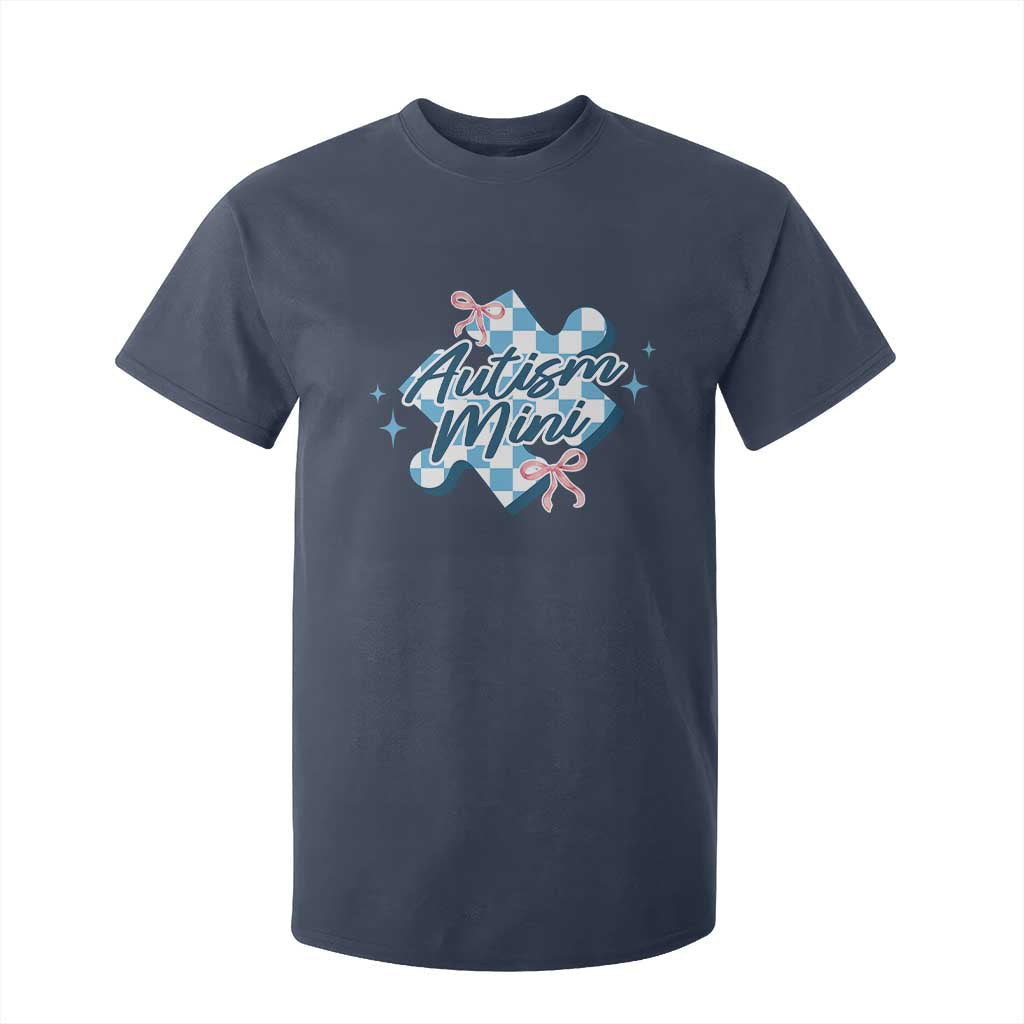 Autism Mini Coquette Puzzle Piece Pink Bow T Shirt For Kid TS11 Navy Print Your Wear