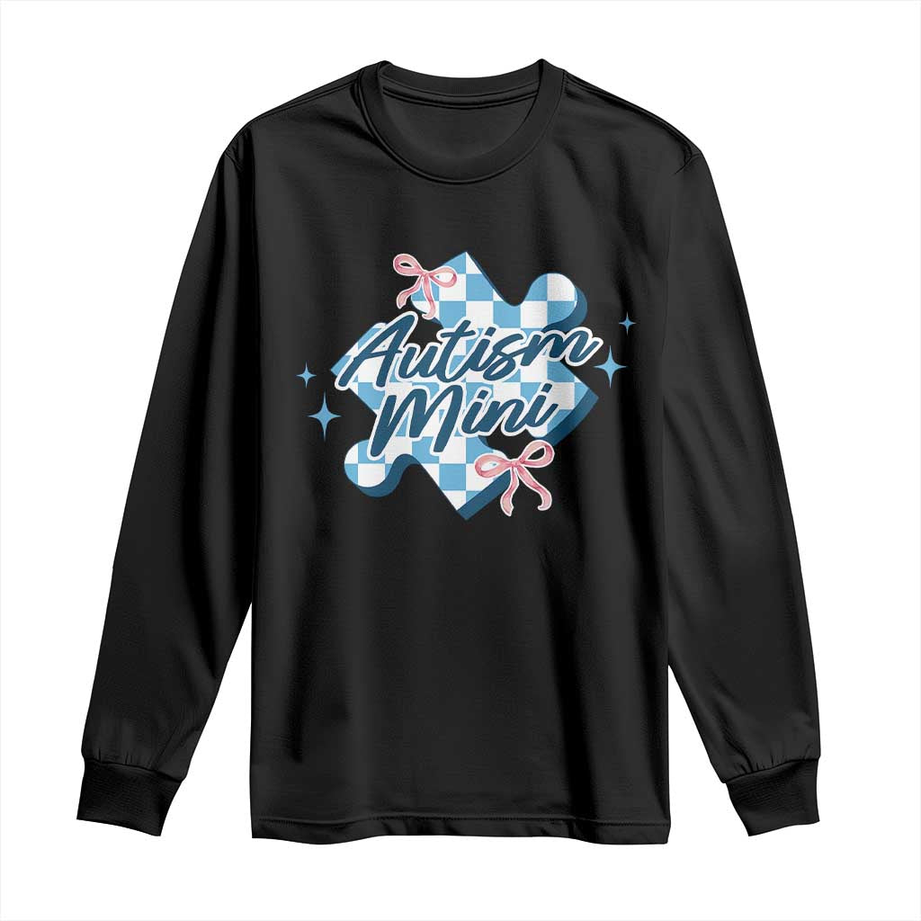 Autism Mini Coquette Puzzle Piece Pink Bow Long Sleeve Shirt TS11 Black Print Your Wear