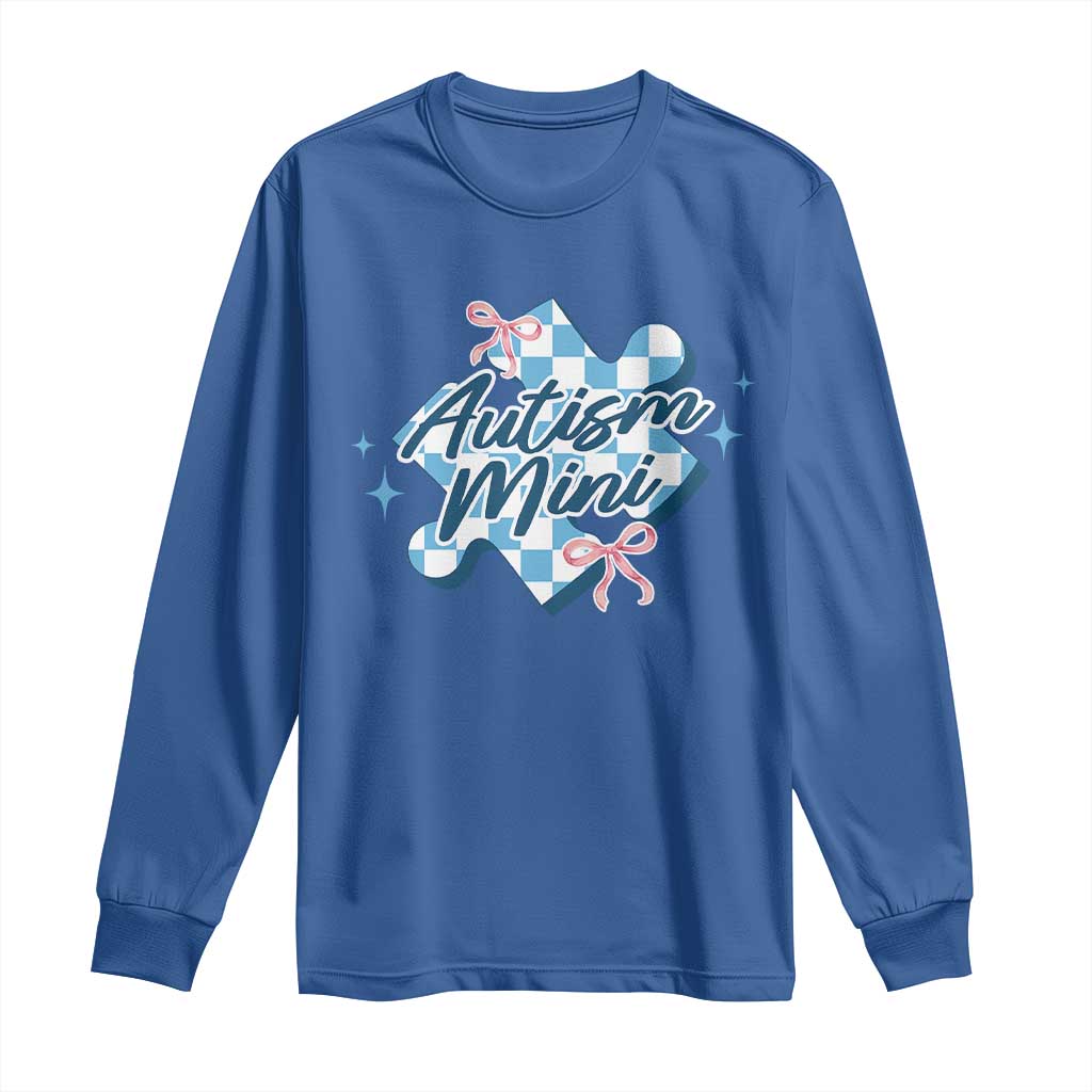 Autism Mini Coquette Puzzle Piece Pink Bow Long Sleeve Shirt TS11 Royal Blue Print Your Wear