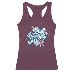 Autism Mini Coquette Puzzle Piece Pink Bow Racerback Tank Top TS11 Maroon Print Your Wear