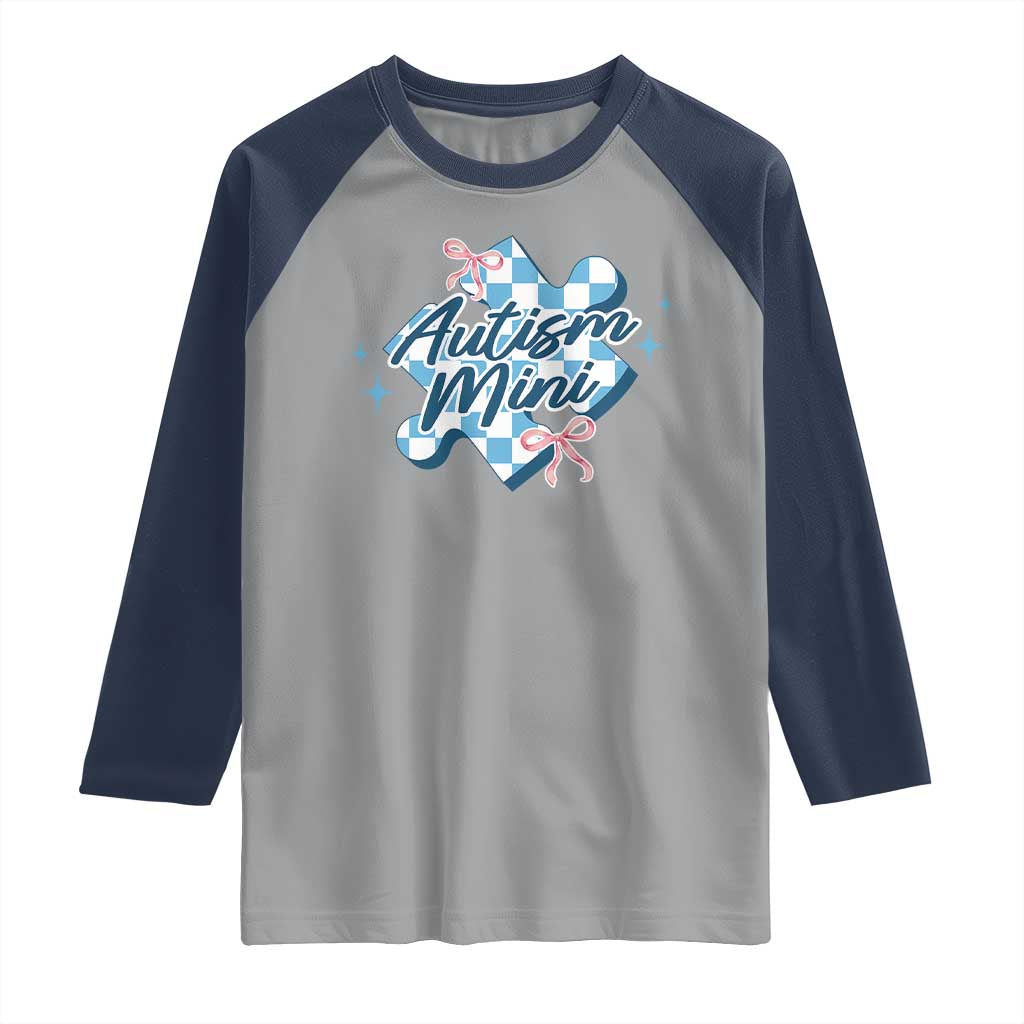 Autism Mini Coquette Puzzle Piece Pink Bow Raglan Shirt TS11 Sport Gray Navy Print Your Wear