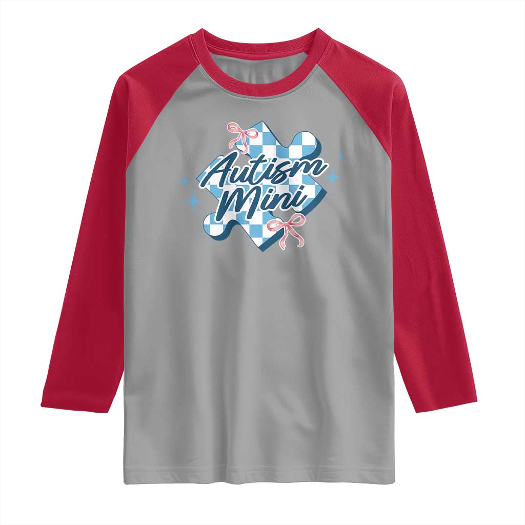 Autism Mini Coquette Puzzle Piece Pink Bow Raglan Shirt TS11 Sport Gray Red Print Your Wear