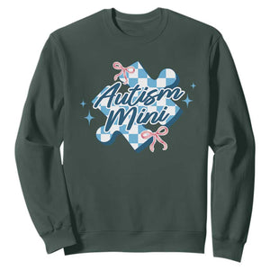 Autism Mini Coquette Puzzle Piece Pink Bow Sweatshirt TS11 Dark Forest Green Print Your Wear