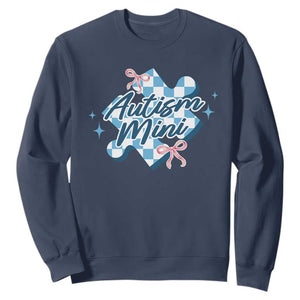 Autism Mini Coquette Puzzle Piece Pink Bow Sweatshirt TS11 Navy Print Your Wear