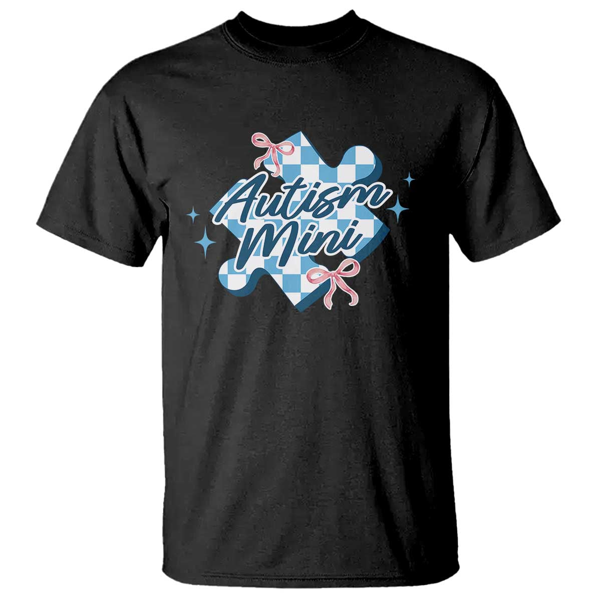 Autism Mini Coquette Puzzle Piece Pink Bow T Shirt TS11 Black Print Your Wear