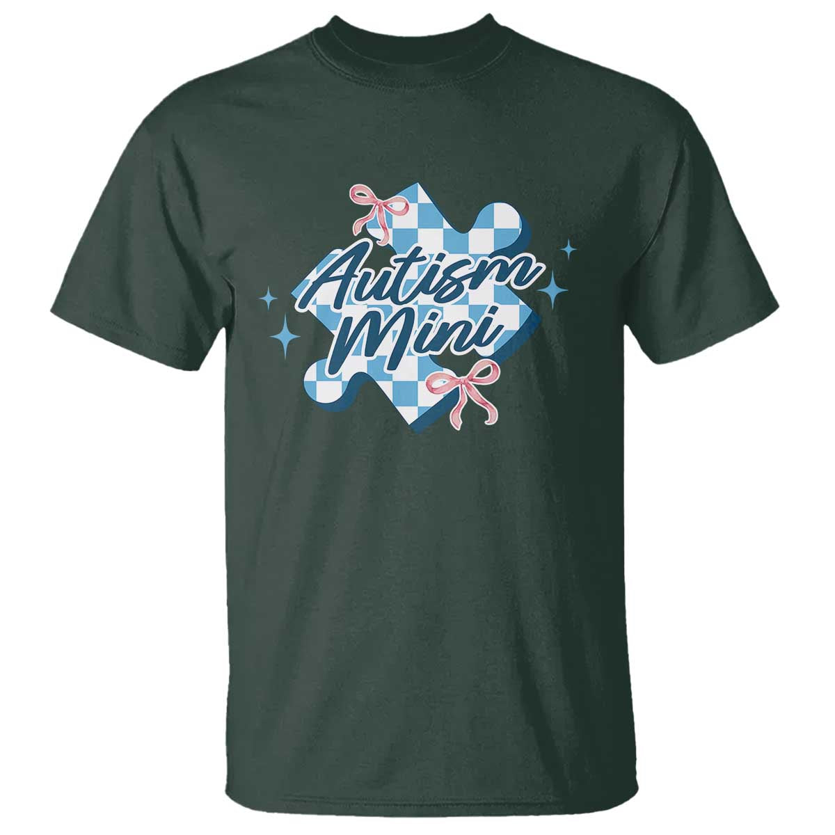 Autism Mini Coquette Puzzle Piece Pink Bow T Shirt TS11 Dark Forest Green Print Your Wear