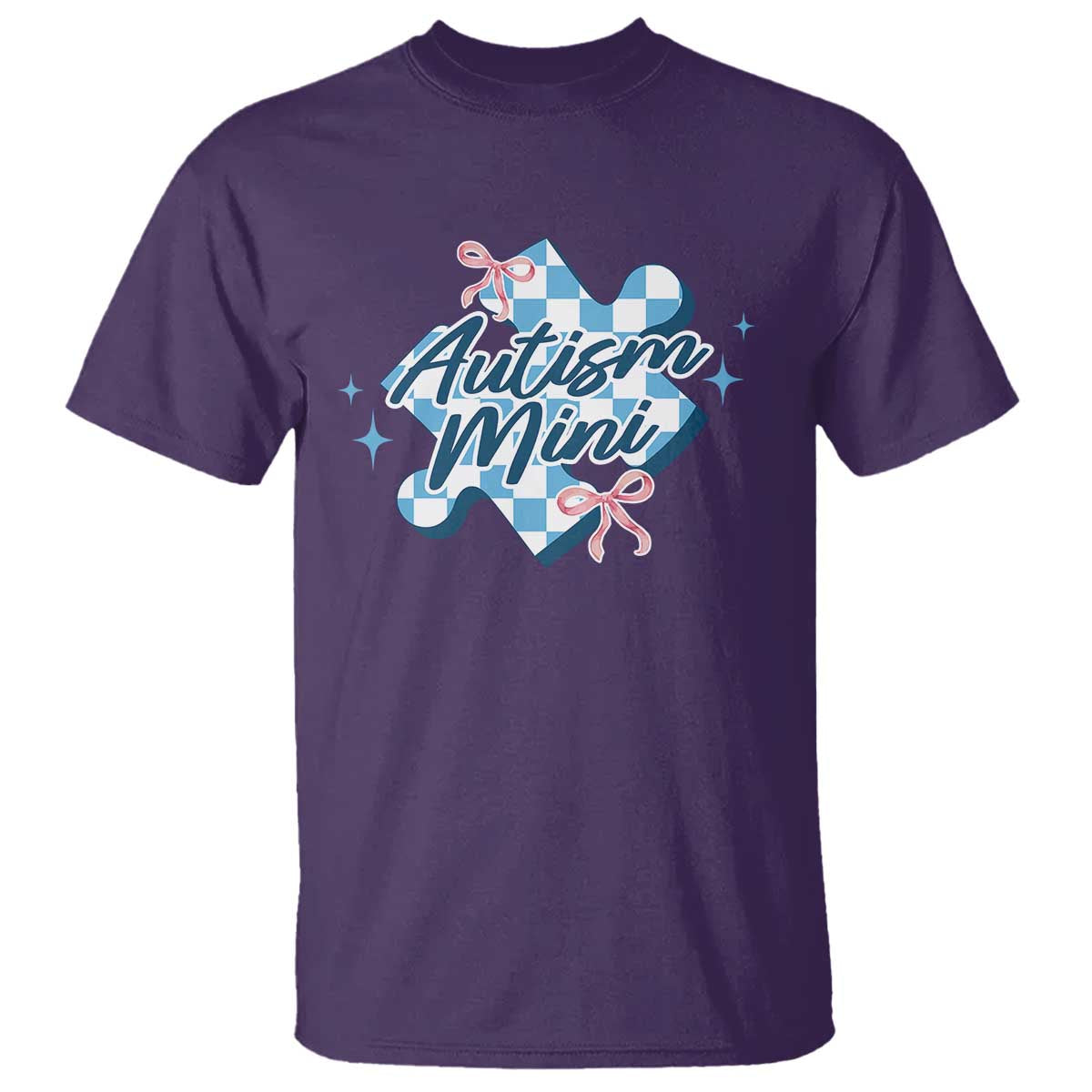 Autism Mini Coquette Puzzle Piece Pink Bow T Shirt TS11 Purple Print Your Wear